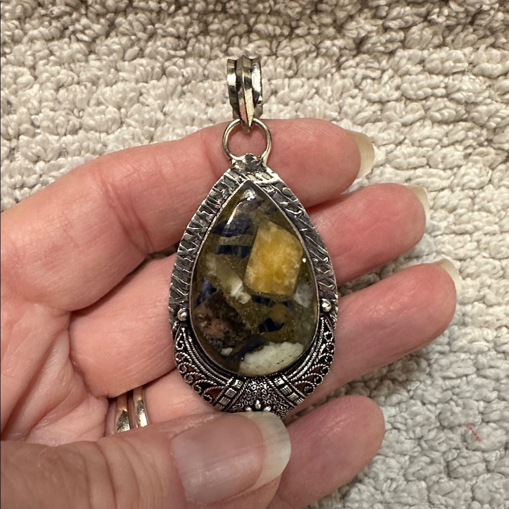 Silver 925 Pendant copper sodalite teardrop shaped gemstone pendant